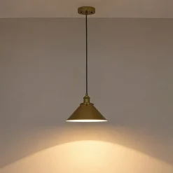 Simple Brass 1-Light Metal Flat Conical Kitchen Pendant