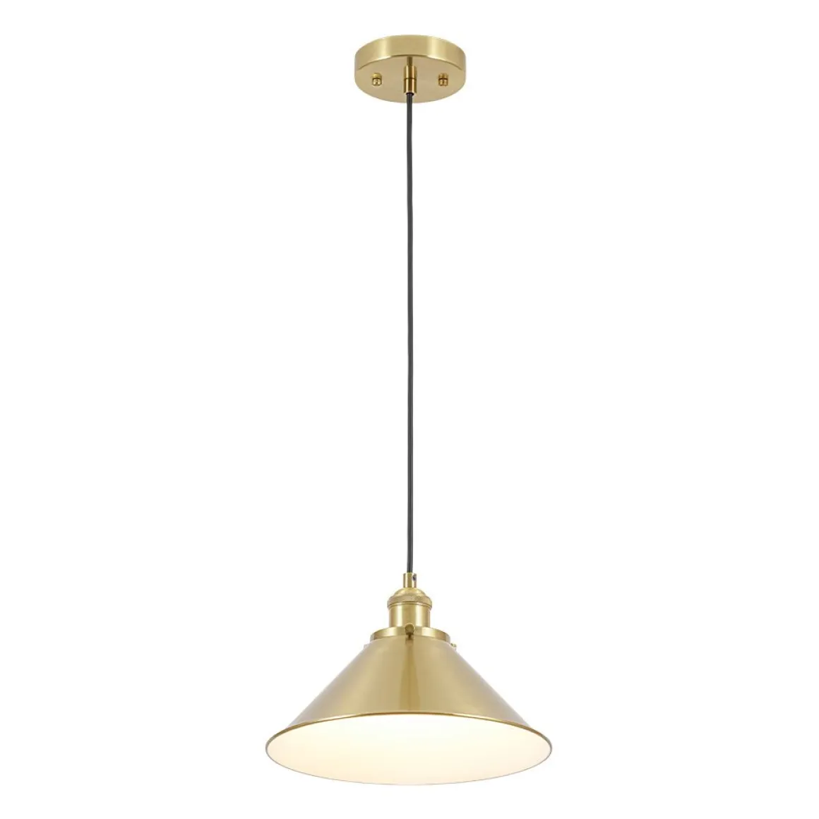 Simple Brass 1-Light Metal Flat Conical Kitchen Pendant