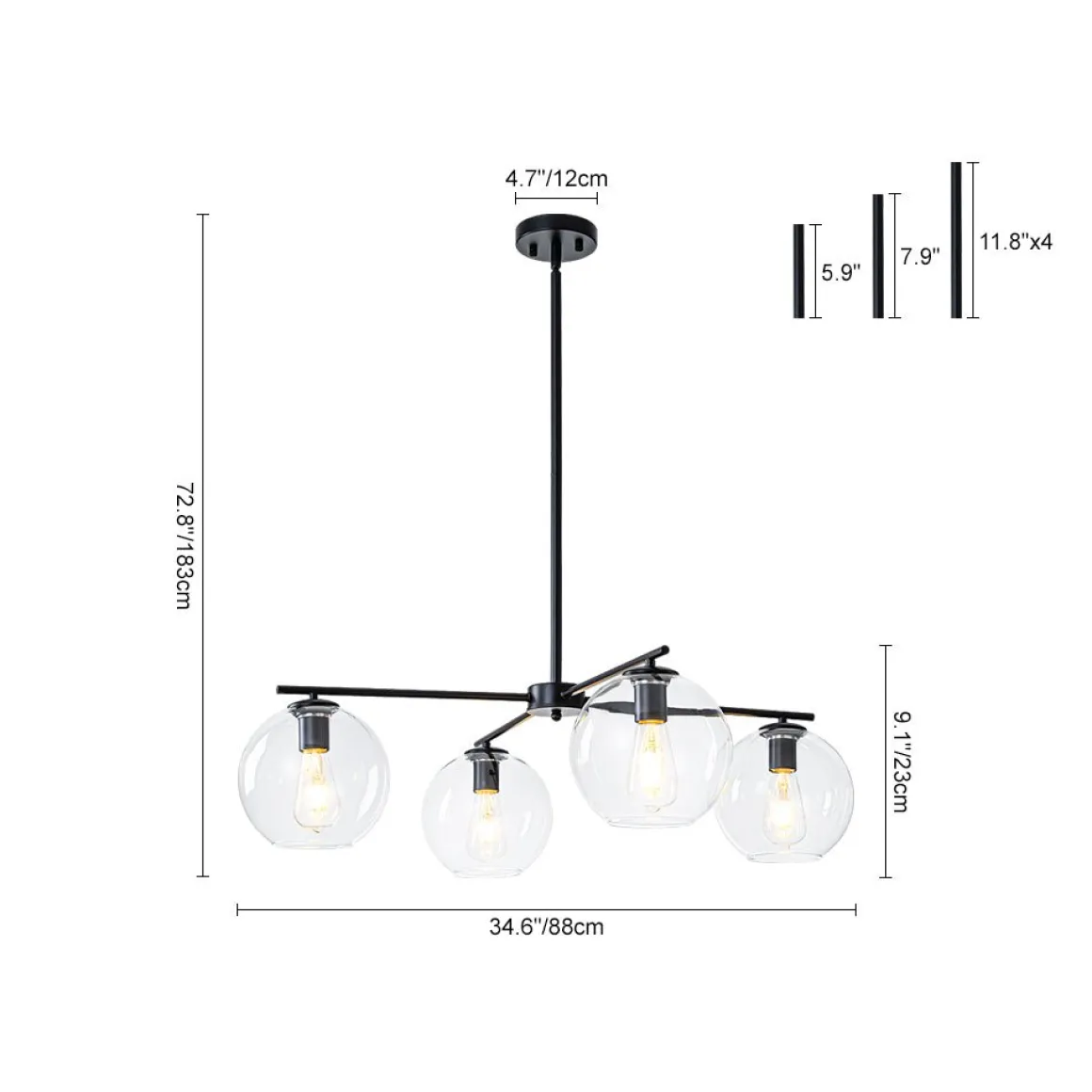 Simple 4-light Clear Glass Globe Round Sputnik Chandelier