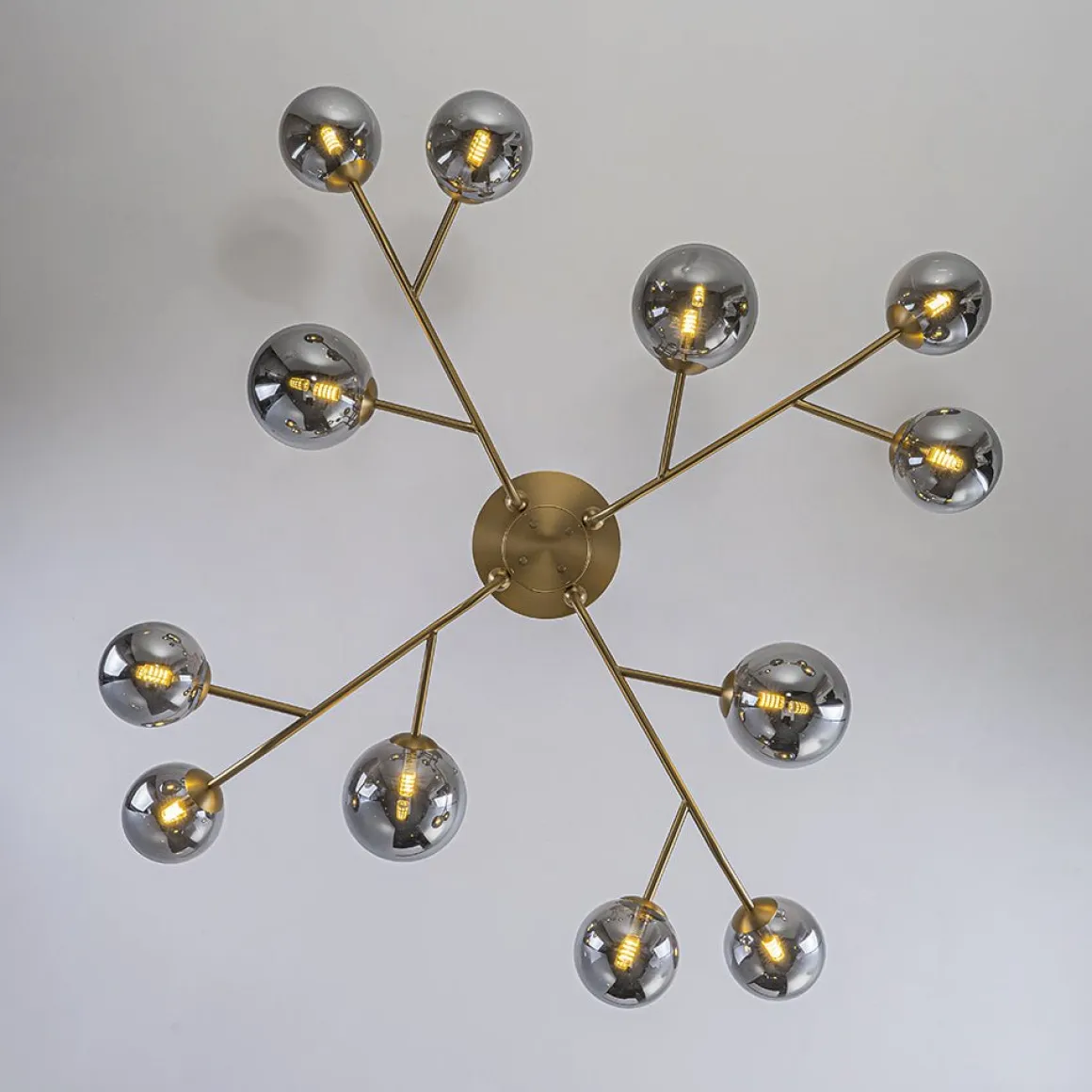 Smoked Glass Bubble Branch Sputnik Semi Flush Chandelier