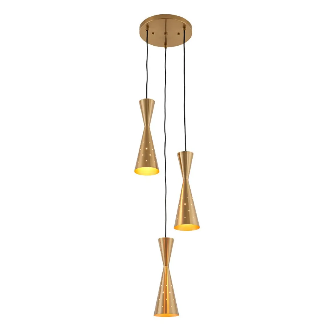 Starry 3-Light Cluster Metal Hourglass Shade Round Pendant