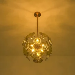 Summer Art Deco Bloom Green Lotus Leaf Sunburst Chandelier