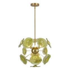 Summer Art Deco Bloom Green Lotus Leaf Sunburst Chandelier