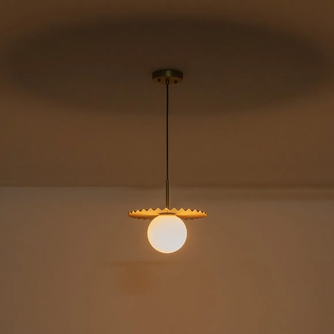 Sunburst Brass 1-Light Shine Opal Glass Globe Pendant