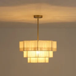 3-Tier Beige Woven Thread Round Cage Pendant Light