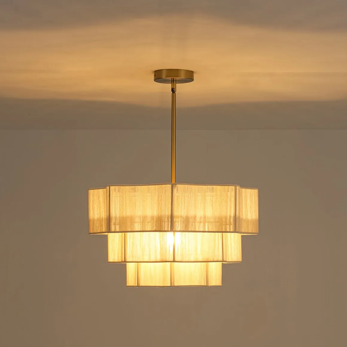 3-Tier Beige Woven Thread Round Cage Pendant Light