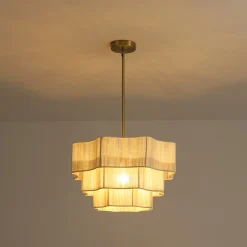 3-Tier Beige Woven Thread Round Cage Pendant Light