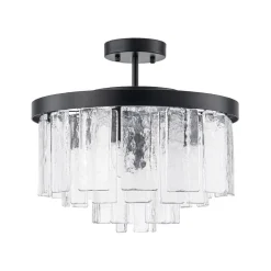 Tiered Hammered Water Glass Round Semi Flush Mount