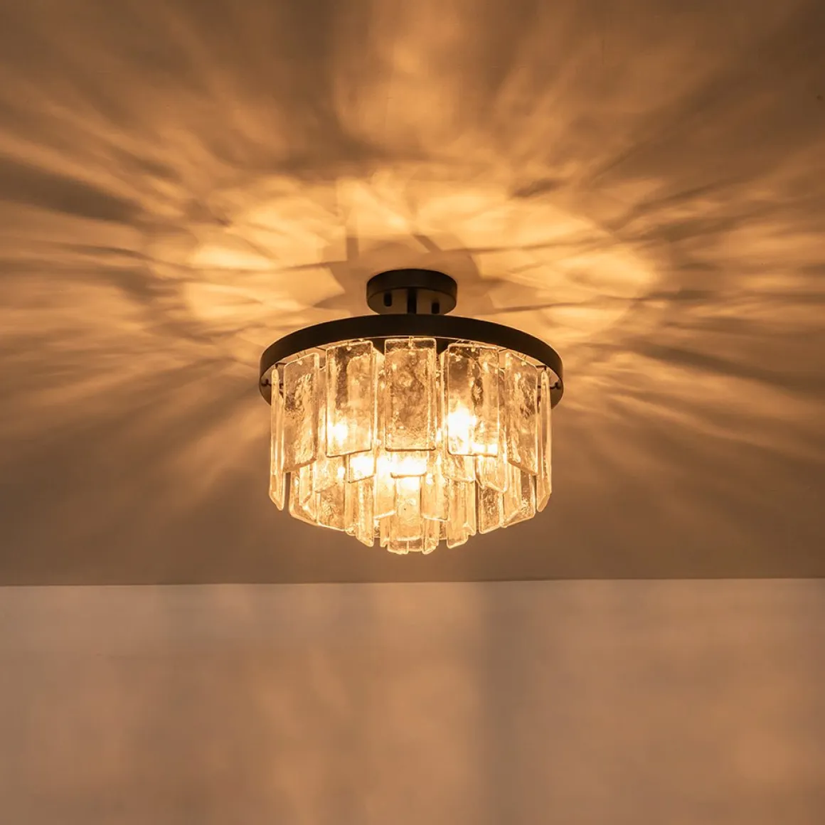 Tiered Hammered Water Glass Round Semi Flush Mount