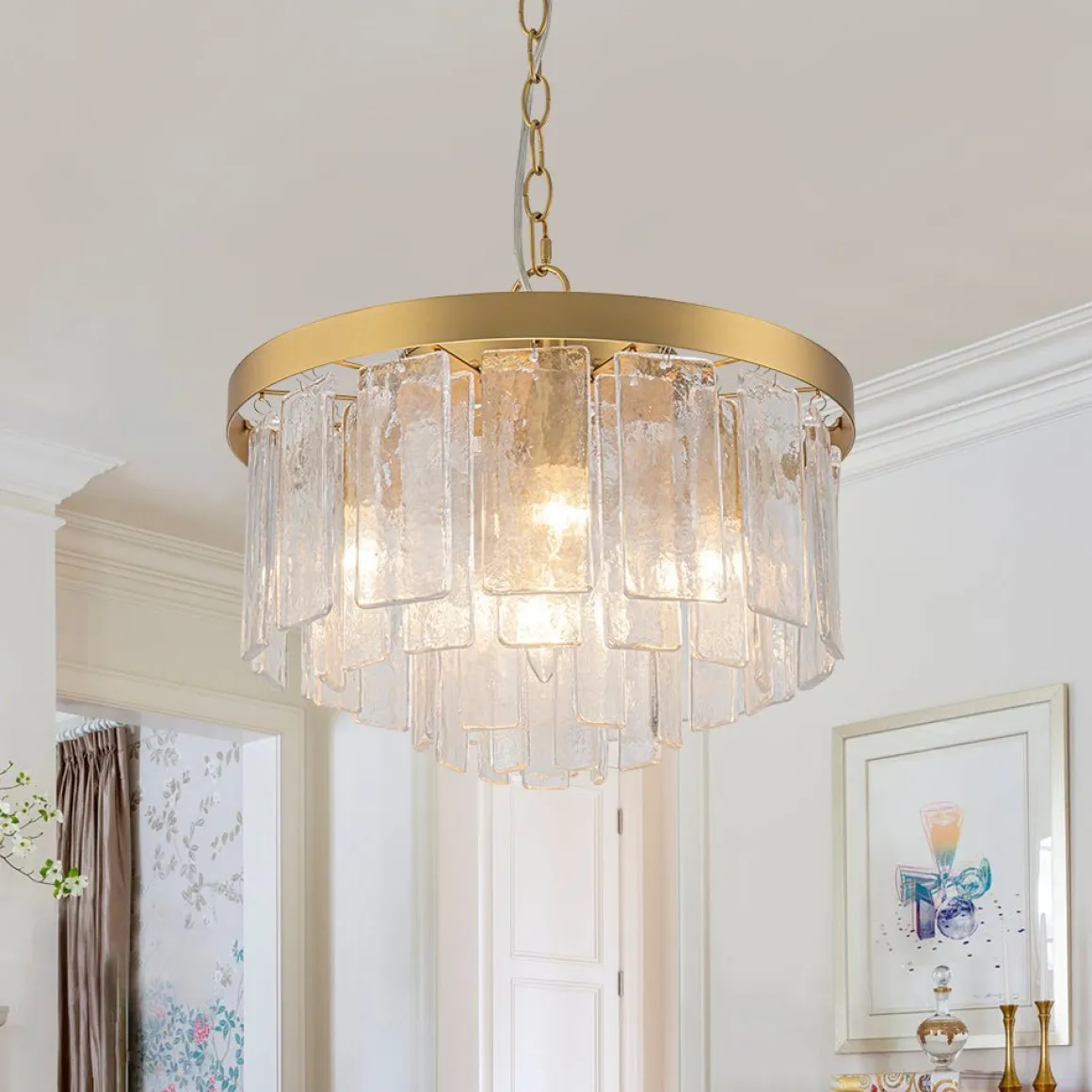Tiered Hammered Water Glass Round Semi Flush Mount