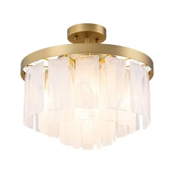 Tiered Opal Swirl Glass Round Semi Flush Mount Chandelier