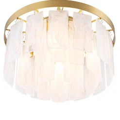 Tiered Opal Swirl Glass Round Semi Flush Mount Chandelier