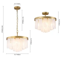 Tiered Opal Swirl Glass Round Semi Flush Mount Chandelier