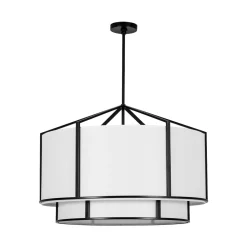 2-Tier Large White Fabric Drum Cage Chandelier