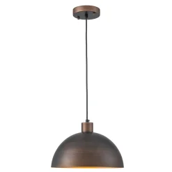 Vintage Antique Bronze 1-Light Iron Dome Pendant Light