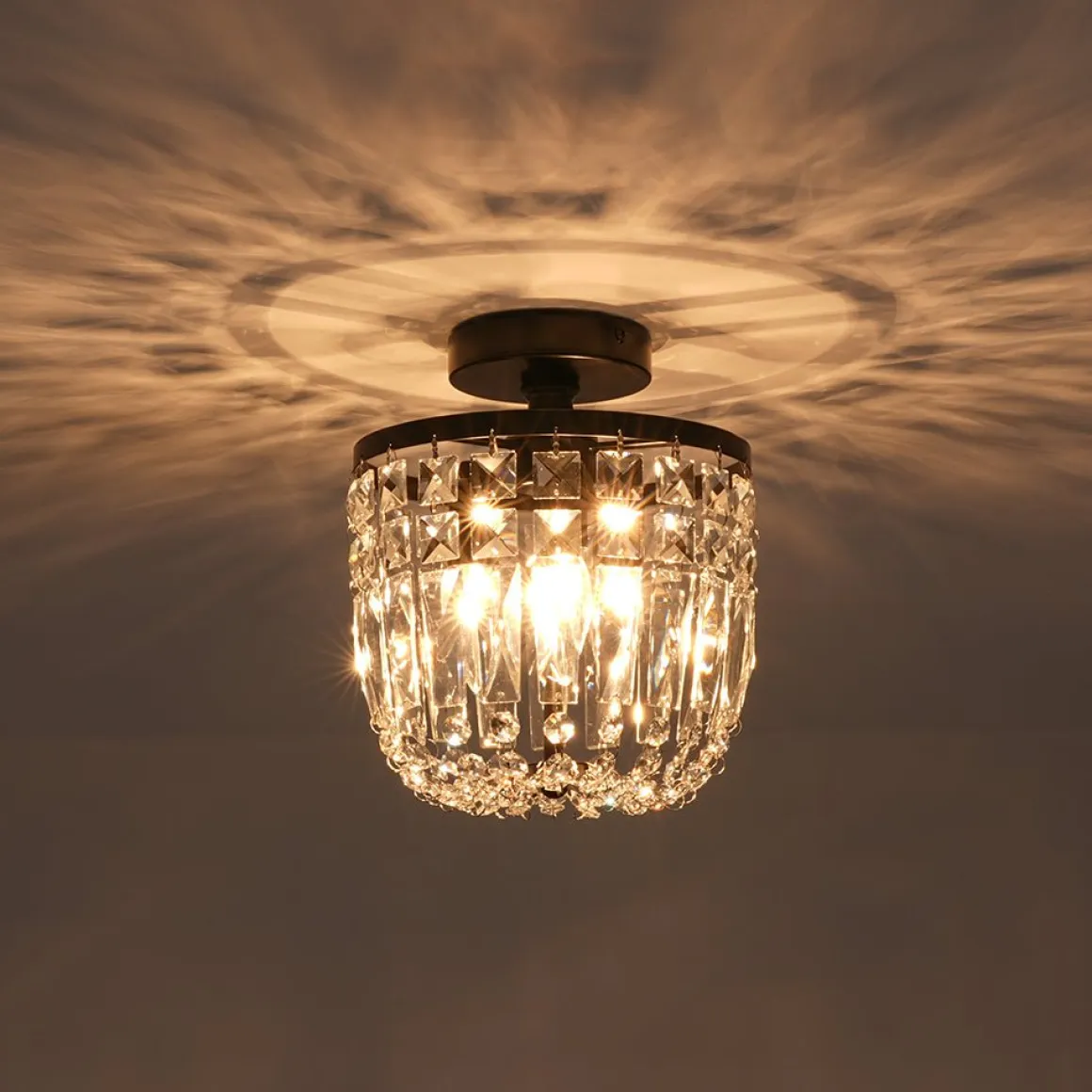 Vintage Black Draped Crystal Round Semi Flush Mount