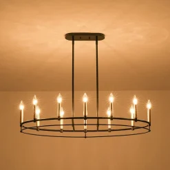 Vintage 12-Light Black Brass Candle Wide Island Chandelier