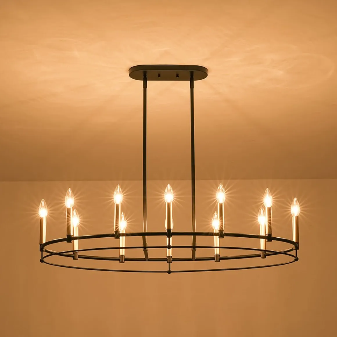 Vintage 12-Light Black Brass Candle Wide Island Chandelier
