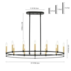Vintage 12-Light Black Brass Candle Wide Island Chandelier