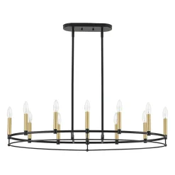 Vintage 12-Light Black Brass Candle Wide Island Chandelier