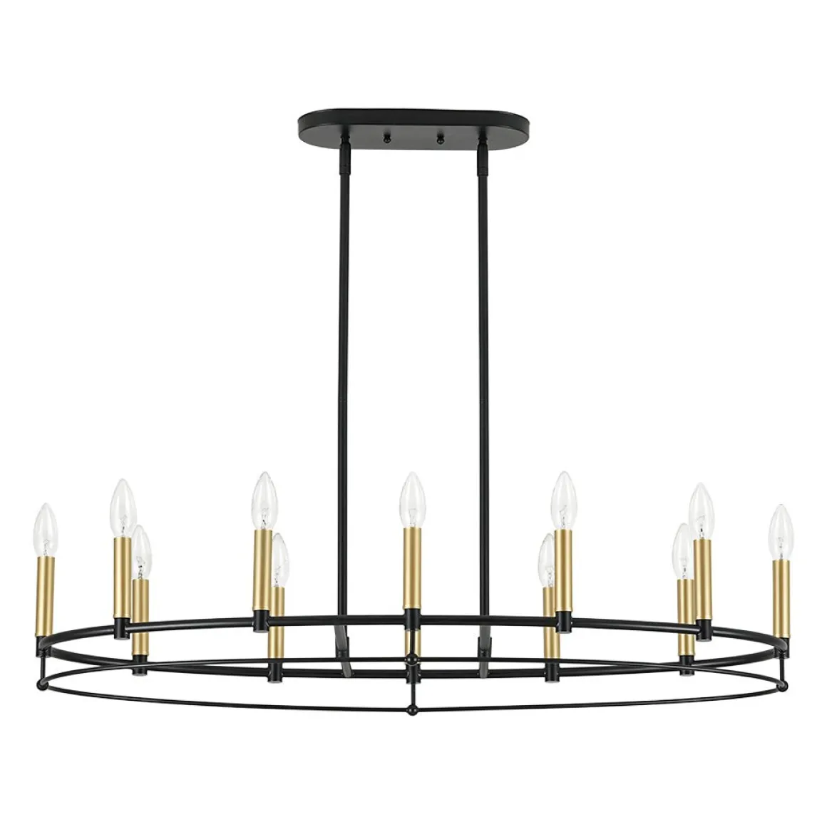 Vintage 12-Light Black Brass Candle Wide Island Chandelier