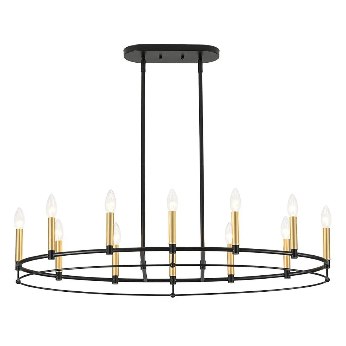 Vintage 12-Light Black Brass Candle Wide Island Chandelier