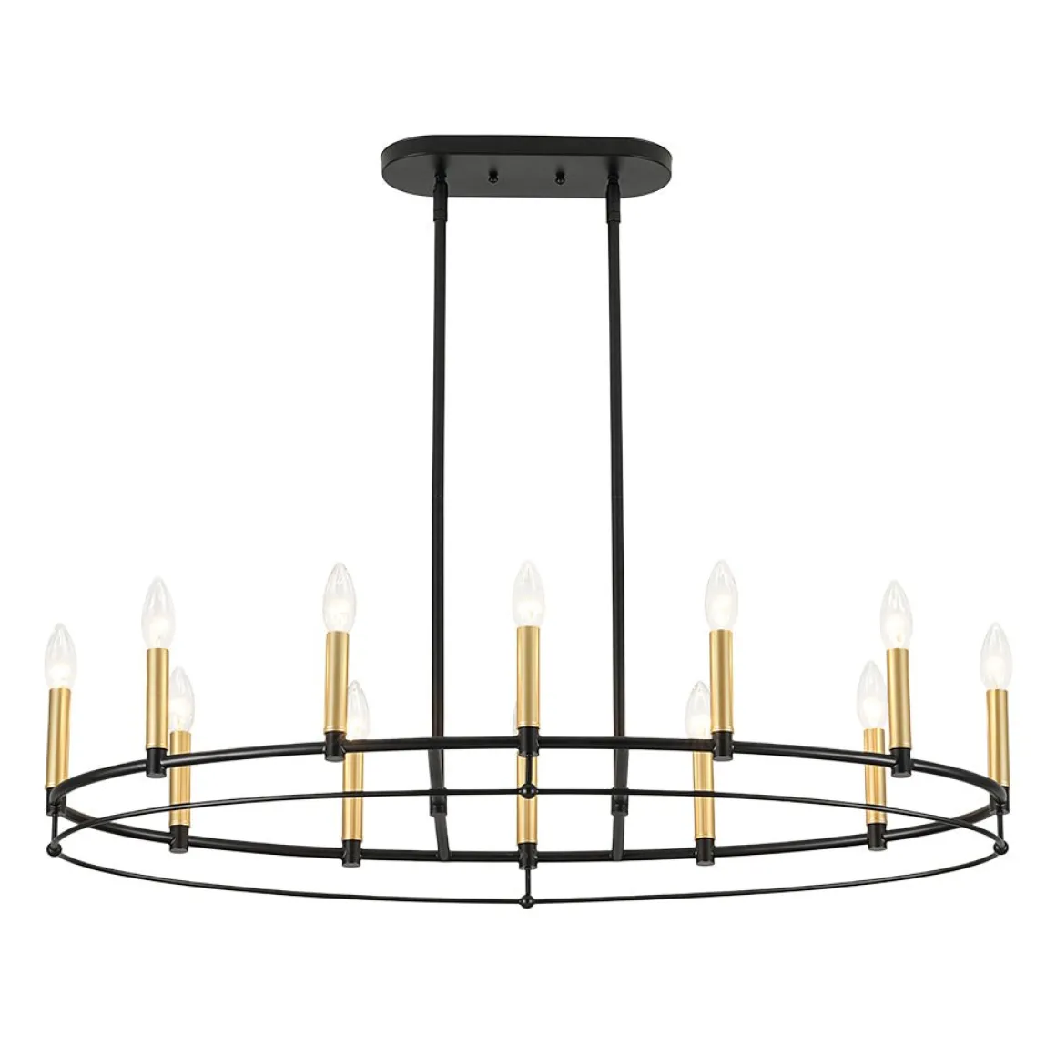 Vintage 12-Light Black Brass Candle Wide Island Chandelier