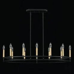 Vintage 12-Light Black Brass Candle Wide Island Chandelier