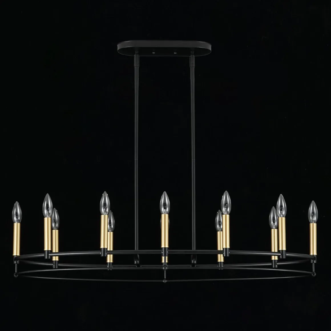 Vintage 12-Light Black Brass Candle Wide Island Chandelier