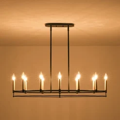Vintage 12-Light Black Brass Candle Wide Island Chandelier