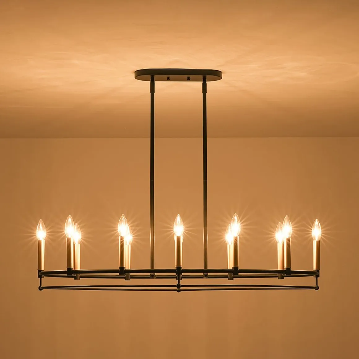 Vintage 12-Light Black Brass Candle Wide Island Chandelier
