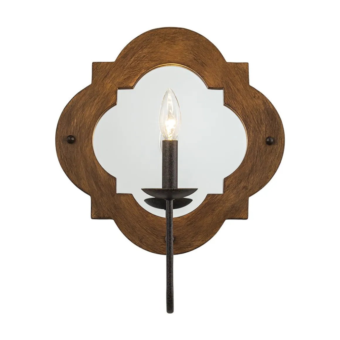 Vintage 1-Light Wood Mirror Linen Tapered Shade Wall Sconce