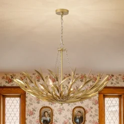 Vintage Luxe Gold Bloom Leaf Branch Oversized Basket Chandelier
