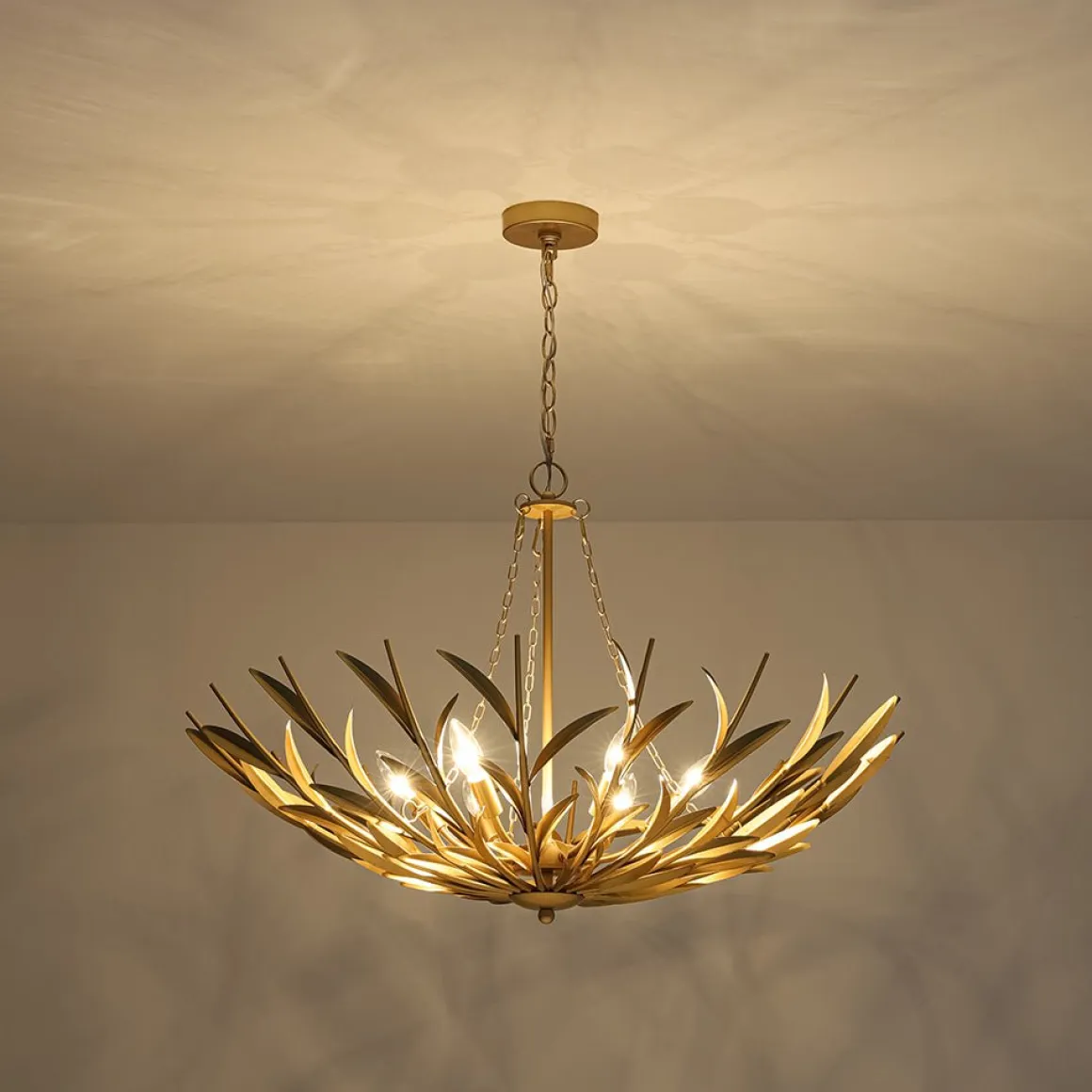 Vintage Luxe Gold Bloom Leaf Branch Oversized Basket Chandelier