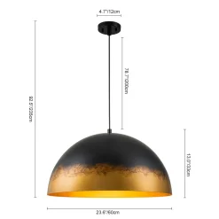 Vintage Luxe Gradient Black Gold Oversized Iron Dome Pendant