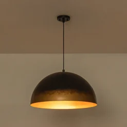 Vintage Luxe Gradient Black Gold Oversized Iron Dome Pendant