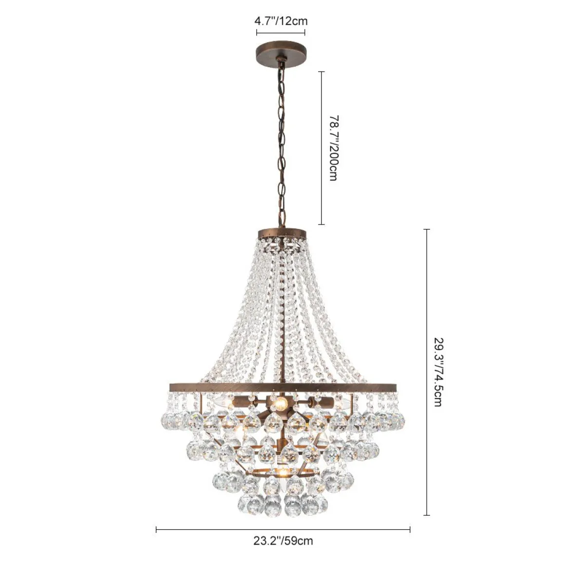 Vintage Luxury Antique Bronze Crystal Empire Chandelier