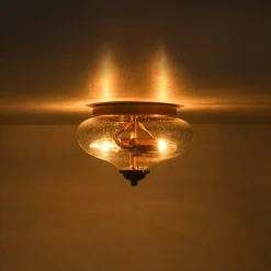Vintage Round Clear Seeded Glass Flush Mount Ceiling Light